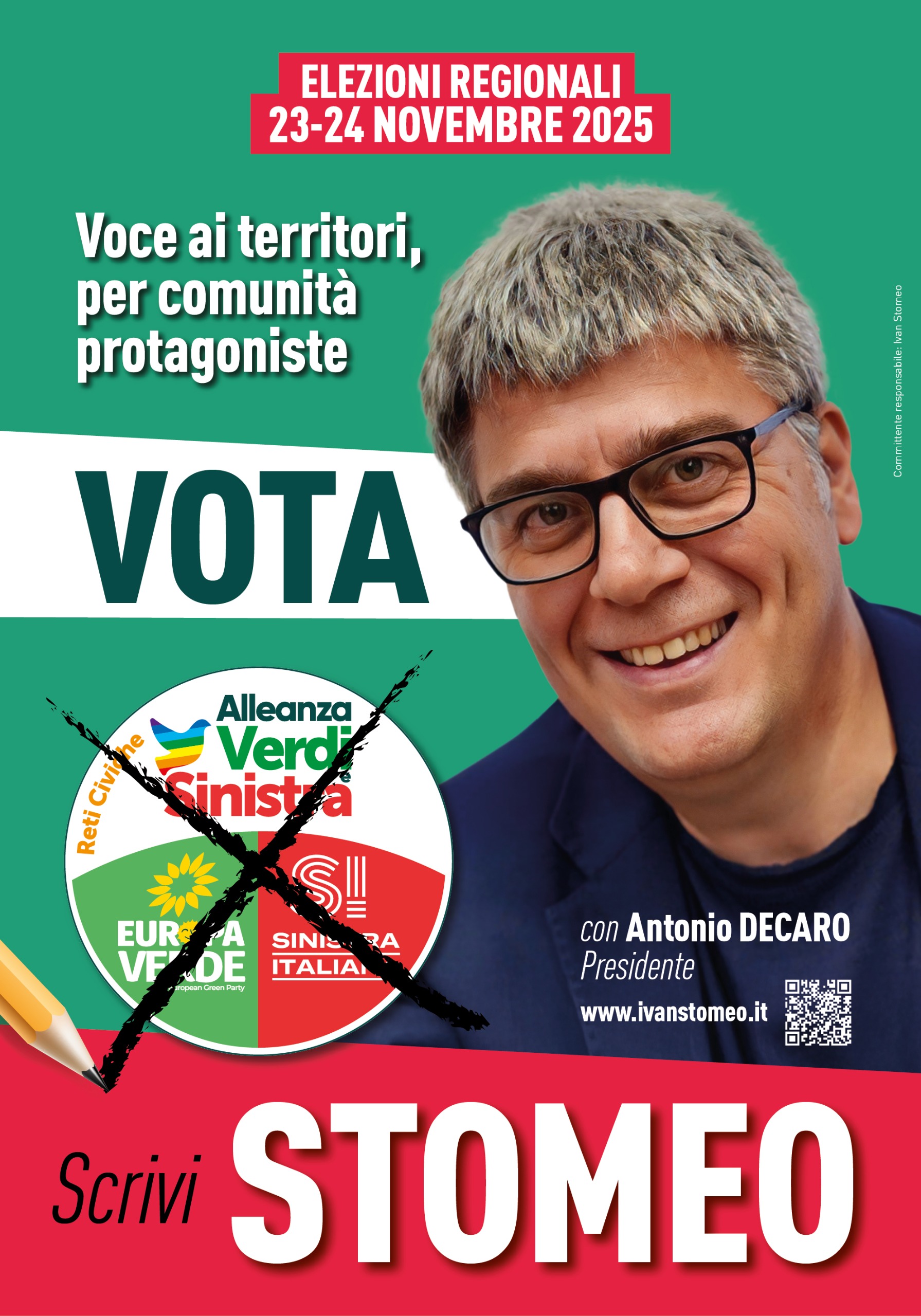 VOTA Ivan STOMEO - Candidato alla carica di Consigliere Regionale per AVS Alleanza Verdi Sinistra - Elezioni Regionali Puglia 23-24 Novembre 2025
