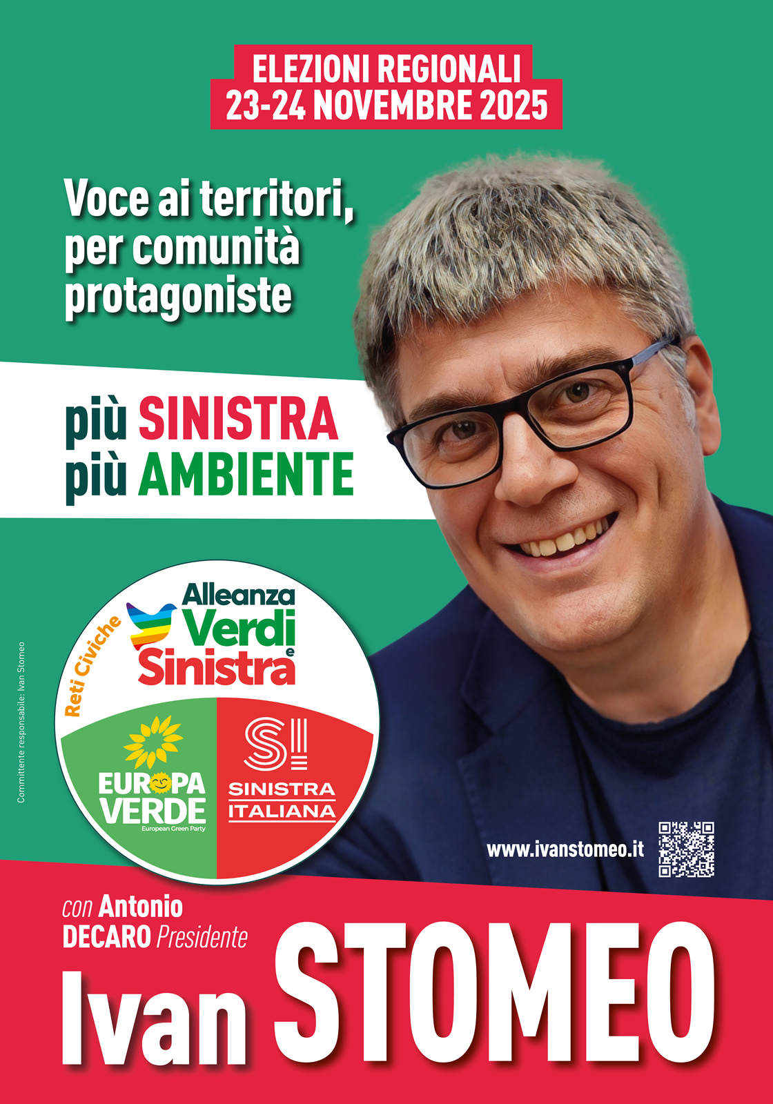 VOTA Ivan STOMEO - Candidato alla carica di Consigliere Regionale per AVS Alleanza Verdi Sinistra - Elezioni Regionali Puglia 23-24 Novembre 2025