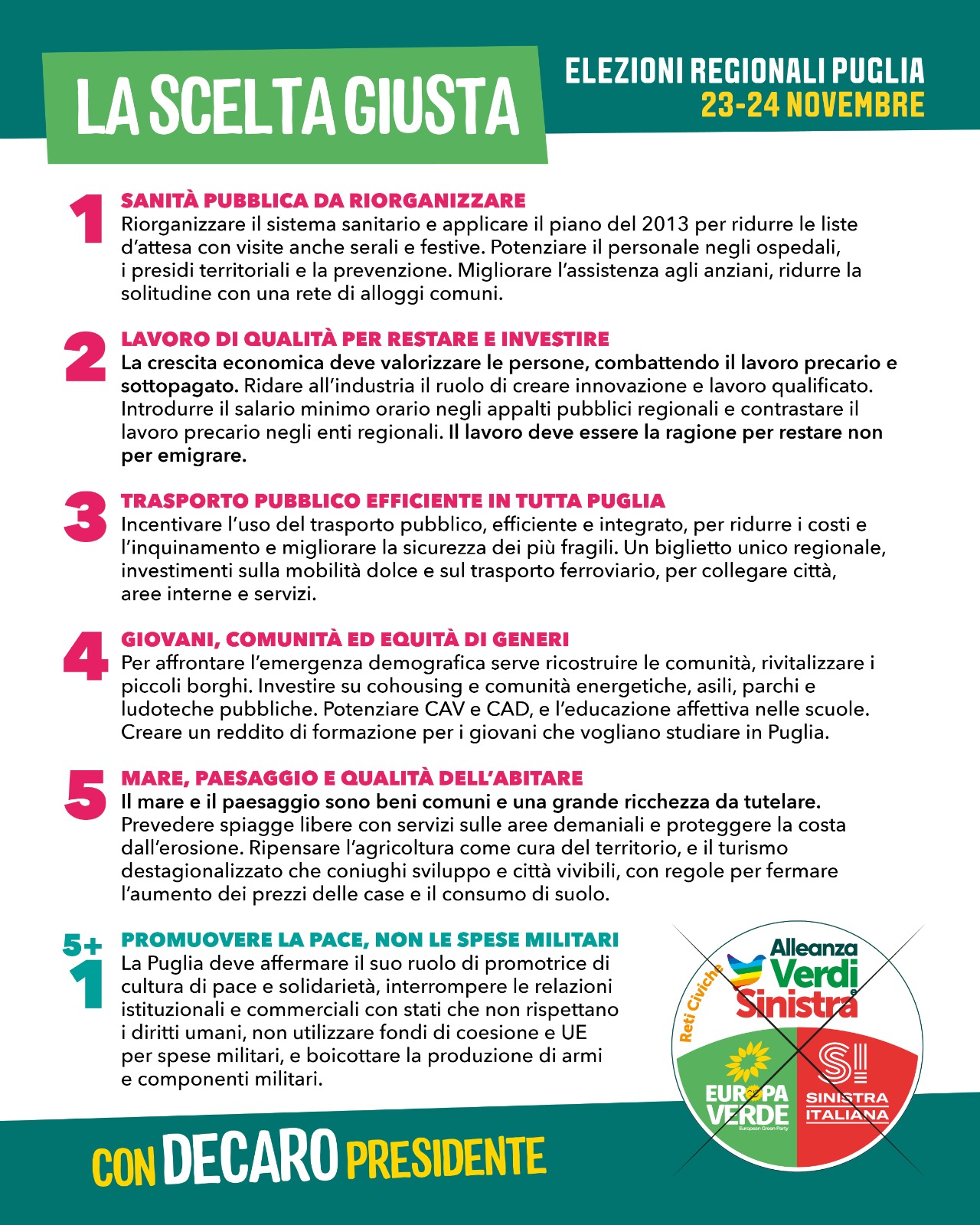 Programma Ivan STOMEO - Candidato alla carica di Consigliere Regionale per AVS Alleanza Verdi Sinistra - Elezioni Regionali Puglia 23-24 Novembre 2025